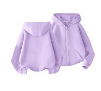 Boys and Girls Middle and Large Children Autumn and Winter Thin of Fashion Solid Color Hooded Sweater Zipper Jacket Pulli Eng Damen, morado, 4-5 años