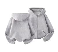 Boys and Girls Middle and Large Children Autumn and Winter Thin of Fashion Solid Color Hooded Sweater Zipper Jacket Pulli Eng Damen, gris, 18-24 meses