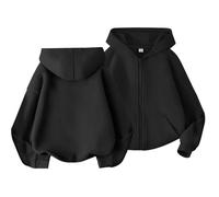 Boys and Girls Middle and Large Children Autumn and Winter Thin of Fashion Solid Color Hooded Sweater Zipper Jacket Pulli Eng Damen, Negro , 6-7 años
