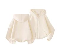 Boys and Girls Middle and Large Children Autumn and Winter Thin of Fashion Solid Color Sweater Zipper Jacket Mochila con Lobo, beige, 6-7 años