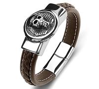 Boys' Bracelets, Man Skull Bracelets, Rocker Brown, Wrist Chain, Stainless Steel with Magnetic Clasp, Length 18.5 cm, Couple Gift, Faux, Without Zirconia