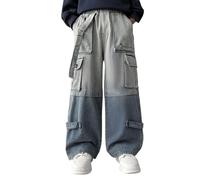 Boys Cargo Jeans Kids Y2K Wide Leg Baggy Denim Trousers with Multi Pockets Teens Elastic Waist Casual Denim Pants Vintage Children Hip Hop Streetwear Loose Fit Carpenter Jeans
