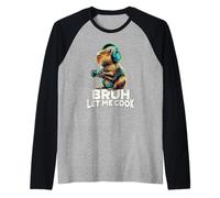 Boys Kids Video Gamer Let Me Cook Meme Lover Bruh Capybara Camiseta Manga Raglan