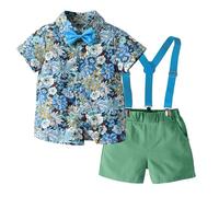 Boys Outfits&Set - Camiseta de manga corta casual para caballero para la playa, vacaciones, flores, camisas, camiseta y pantalones cortos, Verde oscuro., 3-4 años