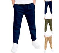 Boys School Uniform Trousers Kids Elastic Waist Straight Leg Casual Trousers with Pockets Youth Cotton Loose Fit Stretchy Joggers Gym Golf Athletic Tracksuit Bottoms