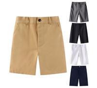 Boys Uniform Shorts Kids Straight Leg School Shorts with Adjustable Waist Children Summer Loose Fit Casual Knee Length Short Pants Teen Wrinkle Free Flat Front Short