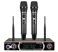 Boytone BT-54UM Sistema de micrófono inalámbrico UHF dinámico dual, micrófono de metal y base, hasta 200 pies