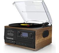 Boytone Tocadiscos con Reproductor de Grabación Bluetooth, Radio Am/FM, Casete, Reproductor de CD, 2 Altavoces Integrados, Conversión de Vinilo, Casete, CD a MP3 sin Computadora, Ranura SD, USB, AUX
