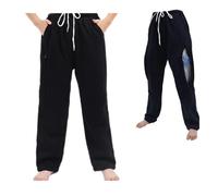 BOYUDZLTD Pantalones de catéter para hombres/mujeres, pantalones de nefrostomía, pantalones de bolsa de orina, pantalones de catéter Foley con capacidad para 2 bolsas de orina (negro, talla L: 27.5 a