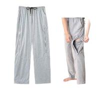 BOYUDZLTD Pantalones de nefrostomía, pantalones de catéter, bolsillos dobles con cremallera, pantalones de bolsa de orina para foley, nefrostomía, ostomía, Gris (pantalones), L
