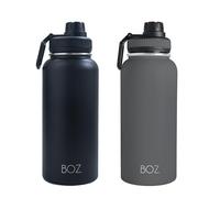 BOZ Botella Agua Acero Inoxidable de 1l, Botella Térmica con Aislamiento Doble Pared, Termo Agua Fría y Caliente de Boca Ancha Sin BPA, Botella Isotérmica Antiderrame Color Gris y Negro