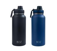 BOZ Botella Agua Acero Inoxidable de 1l, Botella Térmica con Aislamiento Doble Pared, Termo Agua Fría y Caliente de Boca Ancha Sin BPA, Botella Isotérmica Antiderrame Color Azul y Negro