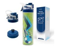 BOZ Botella Agua - Botella de Agua Deportiva Anti Derrame - Botella sin BPA con Salida de Agua al Apretar y Función de Pulverización - Cantimplora 650 ml Diseño Fútbol