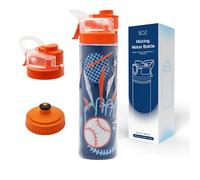 BOZ Botella Agua - Botella de Agua Deportiva Anti Derrame - Botella sin BPA con Salida de Agua al Apretar y Función de Pulverización - Cantimplora 650 ml Diseño Béisbol