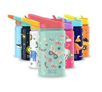 BOZ Botella Agua Niños con Pajita - Botella Agua Acero Inoxidable 414 ml, Botella Térmica Aislamiento Doble Pared Sin BPA, Botella Isotérmica Antiderrame con Asa Apta para el Lavavajillas (Mariposa)