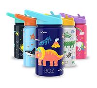 BOZ Botella Agua Niños con Pajita - Botella Agua Acero Inoxidable 414 ml, Botella Térmica Aislamiento Doble Pared Sin BPA, Botella Isotérmica Antiderrame con Asa Apta Lavavajillas (Dinosaurio)