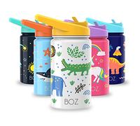 BOZ Botella Agua Niños con Pajita - Botella Agua Acero Inoxidable 414 ml, Botella Térmica Aislamiento Doble Pared Sin BPA, Botella Isotérmica Antiderrame con Asa Apta para el Lavavajillas (Safari)