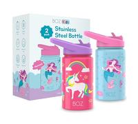 BOZ Botella Agua Niños con Pajita - Botella Agua Acero Inoxidable 414 ml, Botella Térmica Aislamiento Doble Pared Sin BPA, Botella Isotérmica Antiderrame con Asa (Paquete de Dos, Unicornio/Sirena)