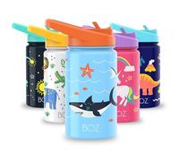 BOZ Botella Agua Niños con Pajita - Botella Agua Acero Inoxidable 414 ml, Botella Térmica Aislamiento Doble Pared Sin BPA, Botella Isotérmica Antiderrame con Asa Apta para el Lavavajillas (Tiburones)