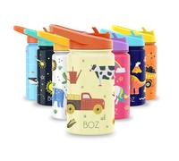 BOZ Botella de agua para niños con pajita y tapa, botella de acero inoxidable aislada para la escuela y el deporte, a prueba de lavavajillas, a prueba de fugas y derrames, sin BPA, 414 ml (Agricultura