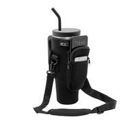 Boz Funda Botella Agua - Funda Neopreno Botella con Bolsillo para Teléfono - Portabotella con Correa Ajustable 1,2 litros - Funda Cantimplora (Negra)