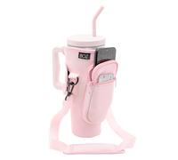Boz Funda Botella Agua - Funda Neopreno Botella con Bolsillo para Teléfono - Portabotella con Correa Ajustable 1,2 litros - Funda Cantimplora (Rosa)