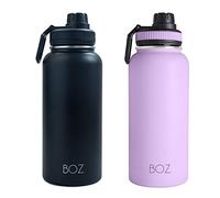 BOZ Pack 2 Botellas Agua Acero Inoxidable de 1l, Botella Térmica con Aislamiento Doble Pared, Termo Agua Fría y Caliente de Boca Ancha Sin BPA, Botellas Isotérmicas Antiderrame Color Negro y Lavanda