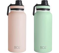 BOZ Pack 2 Botellas de Agua Acero Inoxidable 1l, Térmica con Aislamiento Doble Pared, Termo Agua Fría y Caliente de Boca Ancha Sin BPA, Isotérmica Antiderrame Color Rosa y Verde