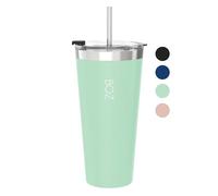 BOZ Vaso con tapa y popote, vaso aislado con tapa y pajita, acero inoxidable, vaso térmico perfecto para bebidas frías y calientes (650 ml, Verde Claro)