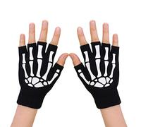 Bozaap Guantes de Esqueleto Unisex, Guantes de Medio Dedo de Esqueleto Luminosos, Guantes sin Dedos Que Brillan en la Oscuridad, Guantes de Invierno de Punto para Hombres y Mujeres