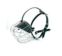 Bozal de metal de alambre fuerte para perro, rottweiler, mastín, golden retriever y otros (R2, cuero plateado/negro)