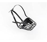 Bozal de metal de alambre fuerte para perro, rottweiler, mastín, golden retriever y otros (R4, cuero negro/negro)