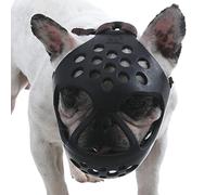 Bozal de perro para perros de hocico corto, agujeros transpirables, para dejar de morder, masticar, ladrar, lamer, lamer, malla hueca ligera, permite jadear, beber, caminar, uso doméstico, práctico