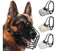 Bozal de perro pastor alemán, cesta de metal para perros medianos y grandes, correas de cuero ajustables y duraderas, máscara de alambre seguro para morder, masticar, ladrar (negro, tamaño M)