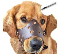 Bozal de Piel para Perro sin Barras, cómodo y Seguro, Anti Ladrones, Transpirable y Ajustable, Permite Beber y Comer, se Utiliza con Collares