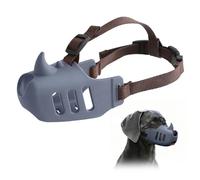 Bozal de silicona para perro, suave y transpirable, forma de rinoceronte, antimordeduras, masticable, correa ajustable, protector bucal para perros pequeños, medianos y grandes (gris, L)