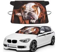 Bozal para Bulldogs ingleses, Mascotas, Perros durmiendo,Funda Protectora para Parabrisas de Coche, Resistente a la Nieve, Hielo, Sol, Rayos UV, Polvo y Agua. Apta para la mayoría de los Coches.