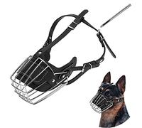 Bozal para Perro, Cesta de Metal para la Cara del Perro, Correa de Cuero Ajustable Transpirable Adecuada para Perros Grandes y medianos (L) (Ferroso L)
