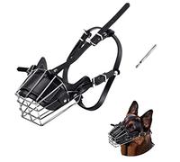 Bozal para Perro, Cesta de Metal para la Cara del Perro, Correa de Cuero Ajustable Transpirable Adecuada para Perros Grandes y medianos (L) (Ferroso M)