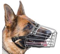 Bozales de Metal Cromado para Perros, Cesta de Alambre, Correas de Cuero Ajustables, Pastor alemán Reforzado (№2), la Circunferencia del hocico es de 29-34,3 cm de Longitud es de 10-13 cm