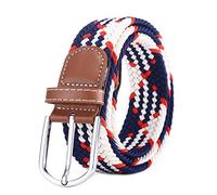 BOZEVON Cinturón elástico tejido - Multi-colores Cinturón de tejido elástico trenzado la tela de estiramiento para Hombres Mujeres Azul oscuro y blanco y naranja
