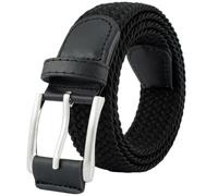 BOZEVON Cinturón Trenzado Elástico - Cinturon de Tela Unisex Casual Cinturones Elásticos Extensible Tejidos Cinturón Vintage con Hebilla de Aleación para Hombres y Mujeres - Negro