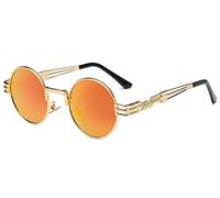 BOZEVON Estilo retro de Steampunk inspiró las gafas de sol redondas del círculo del metal para las mujeres y los hombres, Dorado-Amarillo espejo