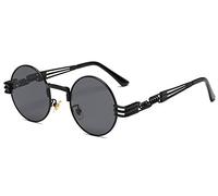 BOZEVON Estilo retro de Steampunk inspiró las gafas de sol redondas del círculo del metal para las mujeres y los hombres, Negro-Gris