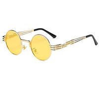 BOZEVON Estilo retro de Steampunk inspiró las gafas de sol redondas del círculo del metal para las mujeres y los hombres Dorado-Transparente Amarillo