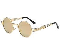 BOZEVON Estilo retro de Steampunk inspiró las gafas de sol redondas del círculo del metal para las mujeres y los hombres, Dorado-Champagne