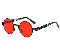 BOZEVON Estilo retro de Steampunk inspiró las gafas de sol redondas del círculo del metal para las mujeres y los hombres, Negro-Transparente Rojo