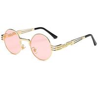 BOZEVON Estilo retro de Steampunk inspiró las gafas de sol redondas del círculo del metal para las mujeres y los hombres, Dorado-Transparente Rosa