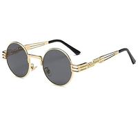 BOZEVON Estilo retro de Steampunk inspiró las gafas de sol redondas del círculo del metal para las mujeres y los hombres, Dorado-Gris