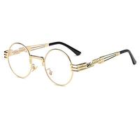 BOZEVON Estilo retro de Steampunk inspiró las gafas de sol redondas del círculo del metal para las mujeres y los hombres Dorado-Transparente